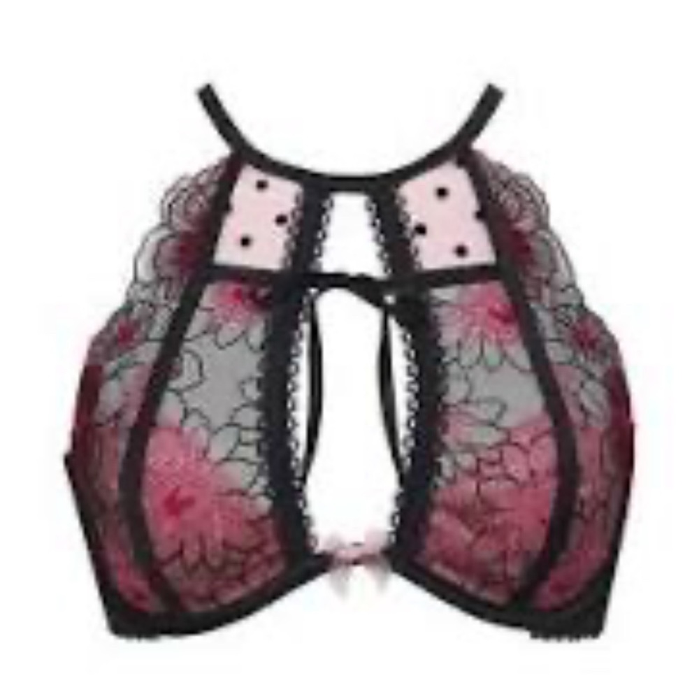 For Love & Lemons Zinnia Embroidered High Neck Bra 36DDD – Black Floral NWT